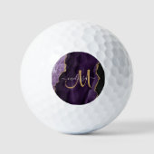 Chic Paars Gold Glitter Agate Custom Monogram Golfballen (Voorkant)