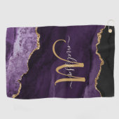 Chic Paars Gold Glitter Agate Custom Monogram Golfhanddoek (Horizontaal)