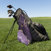 Chic Paars Gold Glitter Agate Custom Monogram Golfhanddoek (Groen)