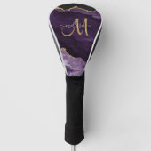 Chic Paars Gold Glitter Agate Custom Monogram Golfheadcover (Voorkant)