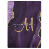 Chic Paars Gold Glitter Agate Custom Monogram Klembord (Achterkant)
