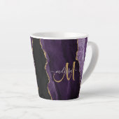 Chic Paars Gold Glitter Agate Custom Monogram Latte Mok (Rechterhoek)