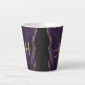 Chic Paars Gold Glitter Agate Custom Monogram Latte Mok (Voorkant)