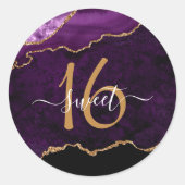 Chic Paars Gold Glitter Agate Custom Monogram Ronde Sticker (Voorkant)