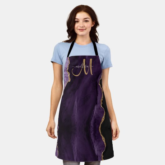 Chic Paars Gold Glitter Agate Custom Monogram Schort (Gedragen)