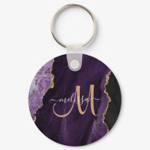 Chic Paars Gold Glitter Agate Custom Monogram