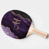 Chic Paars Gold Glitter Agate Custom Monogram Tafeltennisbatje (Zijkant)