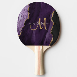 Chic Paars Gold Glitter Agate Custom Monogram Tafeltennisbatje