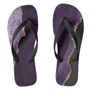 Chic Paars Gold Glitter Agate Custom Monogram Teenslippers