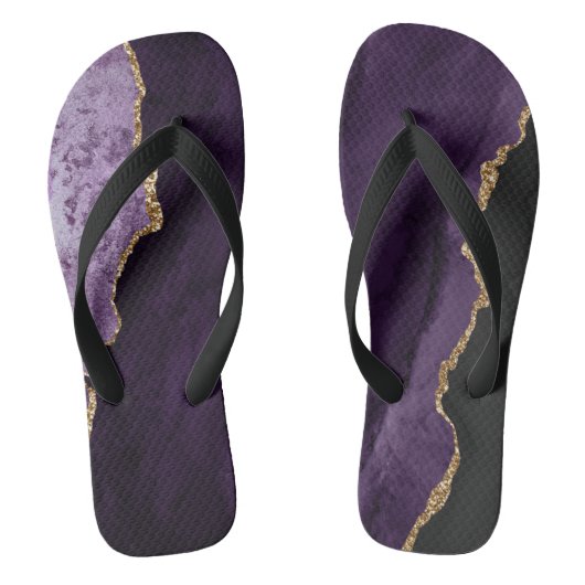 Chic Paars Gold Glitter Agate Custom Monogram Teenslippers (Voetbed)