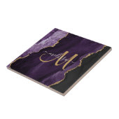 Chic Paars Gold Glitter Agate Custom Monogram Tegeltje (Zijkant)