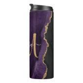 Chic Paars Gold Glitter Agate Custom Monogram Thermosbeker (Geroteerd rechts)