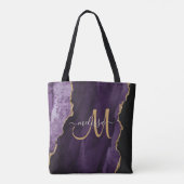 Chic Paars Gold Glitter Agate Custom Monogram Tote Bag (Achterkant)