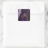 Chic Paars Gold Glitter Agate Custom Monogram Vierkante Sticker (Tas)