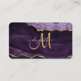 Chic Paars Gold Glitter Agate Custom Monogram Visitekaartje