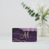 Chic Paars Gold Glitter Agate Custom Monogram Visitekaartje (Staand voorkant)