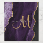 Chic Paars Gold Glitter Agate Custom Monogram Wijn Etiket (Enkel label)