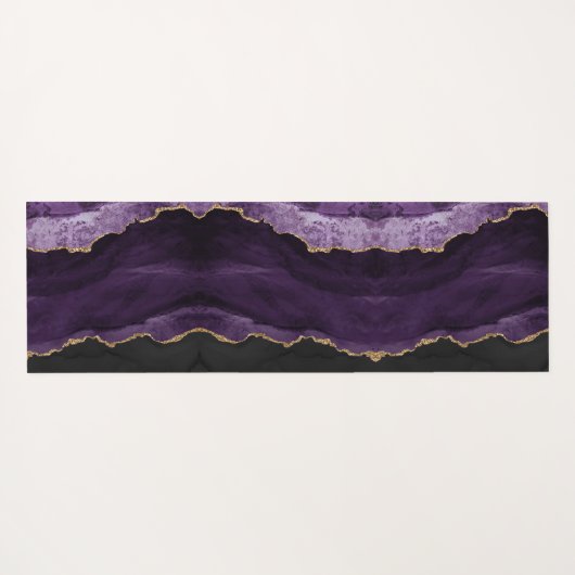Chic Paars Gold Glitter Agate Custom Monogram Yogamat (Achterkant (horizontaal))