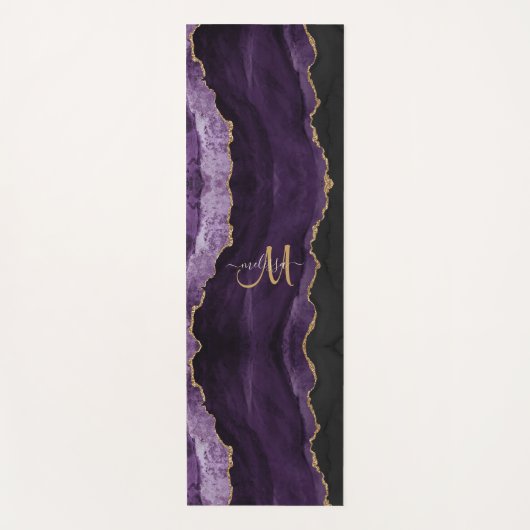 Chic Paars Gold Glitter Agate Custom Monogram Yogamat (Voorkant)