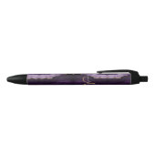 Chic Paars Gold Glitter Agate Custom Monogram Zwarte Inkt Pen (Bovenkant)