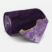 Chic Paars Gold Glitter Agate Marble Wedding Stropdas (Opgerold)
