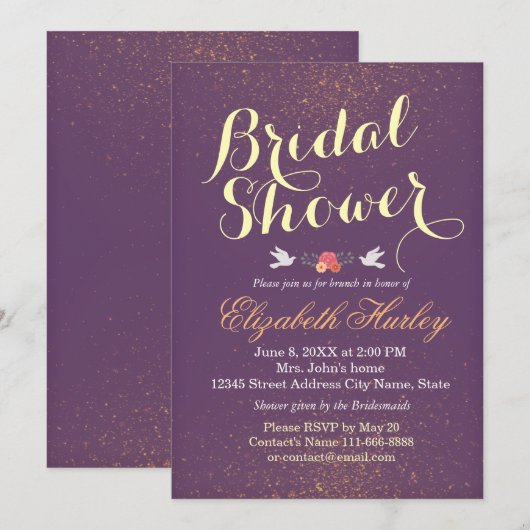 Chic Paars & Gold Glitter Sparkle Vrijgezellenfees Kaart (Voorkant / Achterkant)