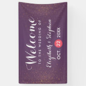 Chic Paars & Gold Glitter Sparkle Wedding Banner (Verticaal)