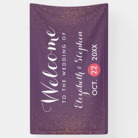 Chic Paars & Gold Glitter Sparkle Wedding Banner (Verticaal)
