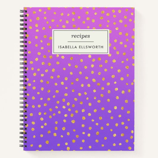 Chic Paars Gold Polka Dot Personalized Recipe Notitieboek (Voorkant)