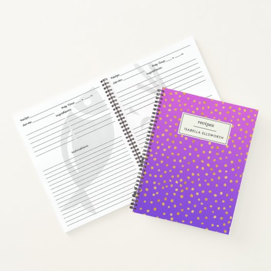 Chic Paars Gold Polka Dot Personalized Recipe Notitieboek (Binnen)