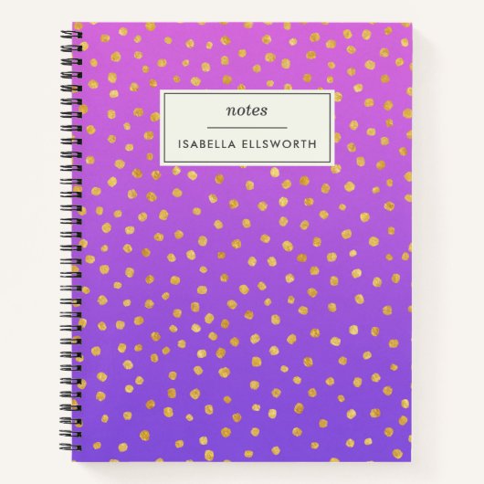 Chic Paars Gold Polka Dot Personalized Writing Notitieboek (Voorkant)