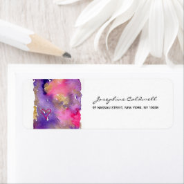 Chic Paars & Gold Waterverf Etiket