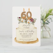 Chic Paars Herfst najaar 60e Birthday Cake Kaart (Staand voorkant)