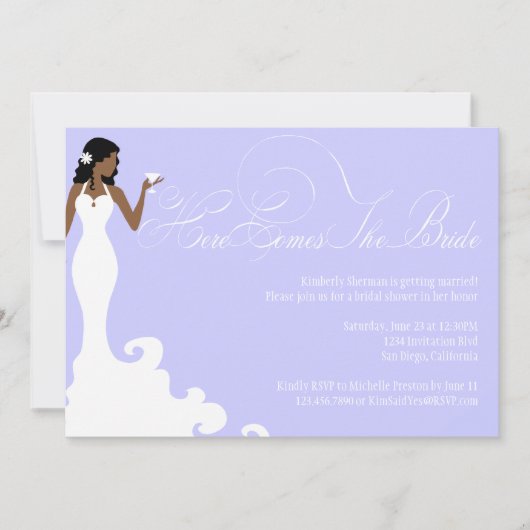 Chic Paars hier komt de Bride Shower uitnodigen Kaart (Voorkant)