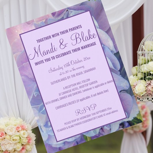 Chic Paars Hydrangea Wedding Briefkaart