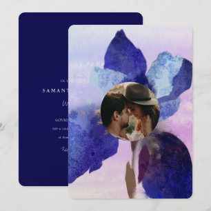 Chic Paars Iris Floral Waterverf Foto bruiloft Kaart