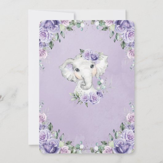 Chic Paars Lila Floral Elephant Baby shower Kaart (Achterkant)