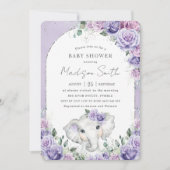 Chic Paars Lila Floral Elephant Baby shower Kaart (Voorkant)