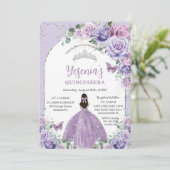 Chic Paars Lila Floral Quinceañera Silver Arch Kaart (Staand voorkant)