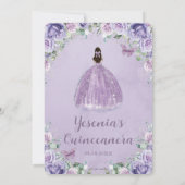 Chic Paars Lila Floral Quinceañera Silver Arch Kaart (Achterkant)