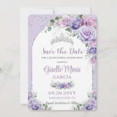 Chic Paars Lila Floral Quinceañera Silver Arch Save The Date (Voorkant)