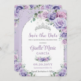Chic Paars Lila Floral Quinceañera Silver Arch Save The Date