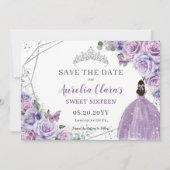 Chic Paars Lila Floral Quinceanera Sweet Sixteen Save The Date (Voorkant)