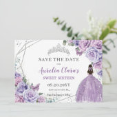 Chic Paars Lila Floral Quinceanera Sweet Sixteen Save The Date (Staand voorkant)