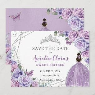 Chic Paars Lila Floral Quinceanera Sweet Sixteen Save The Date