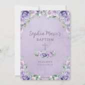 Chic Paars Lila Floral Rozen Silver Baptisme Kaart (Achterkant)
