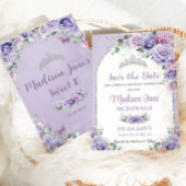 Chic Paars Lila Floral Sweet 16 Silver Birthday Save The Date