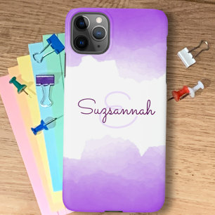 Chic Paars Ombre Name Letter Monogram iPhone Case 11Pro Max Hoesje