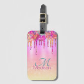 Chic paars oranje ombre glitter druppelt monogram bagagelabel (Voorkant (verticaal))