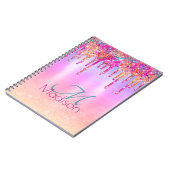 Chic paars oranje ombre glitter druppelt monogram notitieboek (Linkerzijde)